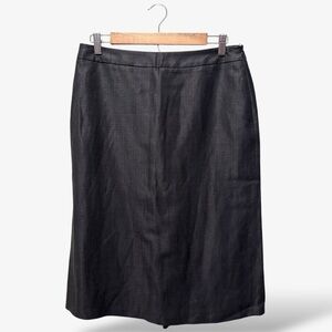 Boden Pencil Skirt Dark Charcoal Wool Linen Blend Pleated Back Size 10L 10 Long